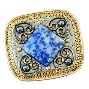 Michal Golan Vintage Blue Stone Hearts Brooch Pin